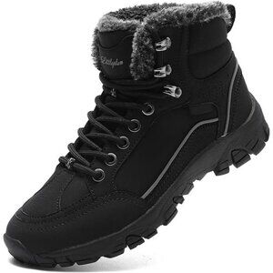 Women's Winter Snow Boots Fur Line Anti Slip Ankle Booties, Black